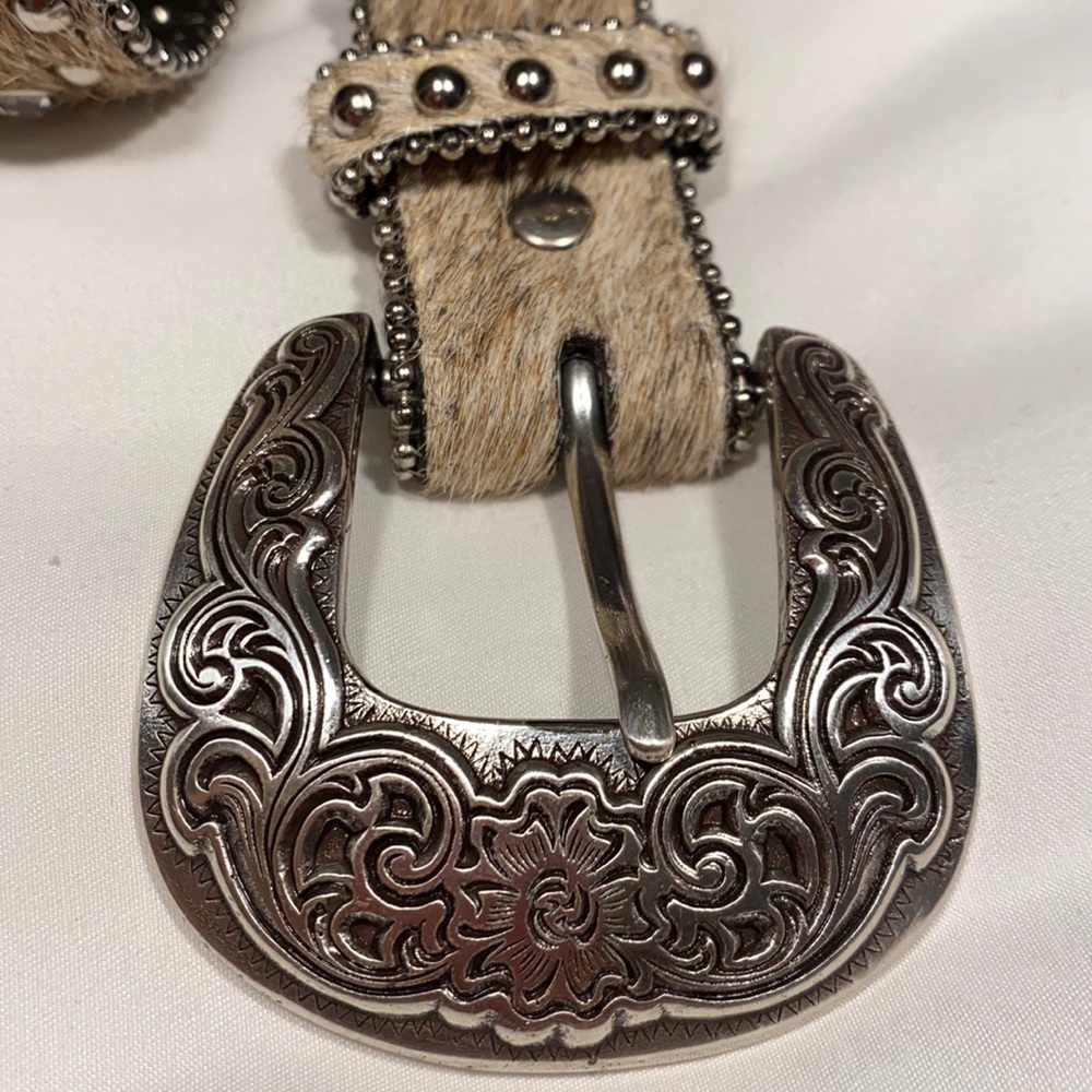 Nocona Calf Hair Rhinestone Leather Belt size 28